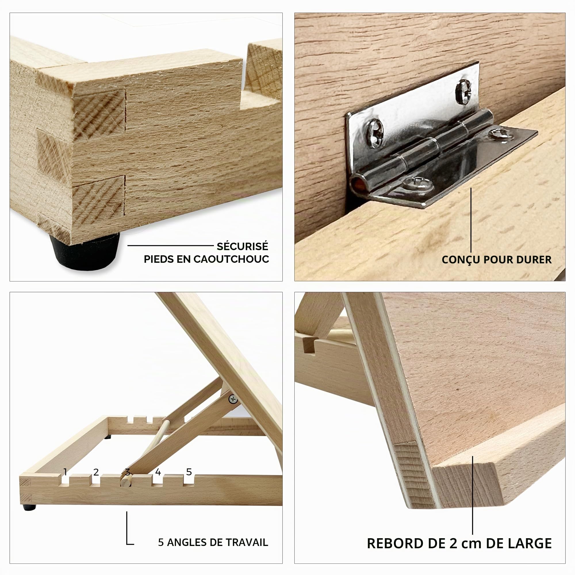 Chevalet/plateau de bureau ajustable de qualité supérieure pour tableaux - de Zieler®. Pour présentation, peinture, artisanat, calligraphie, croquis, dessin et planification - 5 angles différents A2