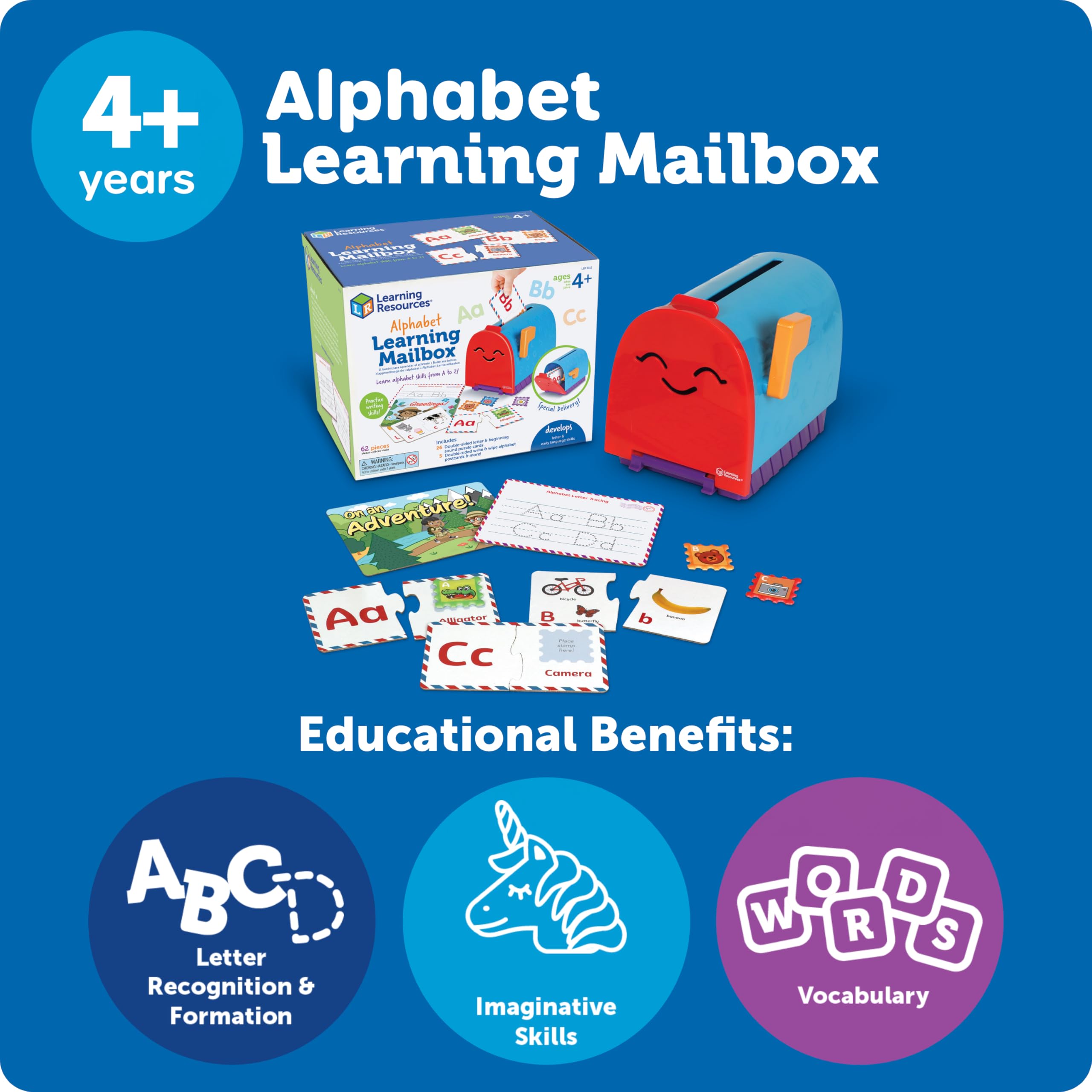 Learning Resources - Skrzynka pocztowa do nauki alfabetu, zabawki do nauki alfabetu, gra logiczna z alfabetem, puzzle z alfabetem, gra pocztowa, zabawki edukacyjne dla dzieci w wieku powyżej 4 lat