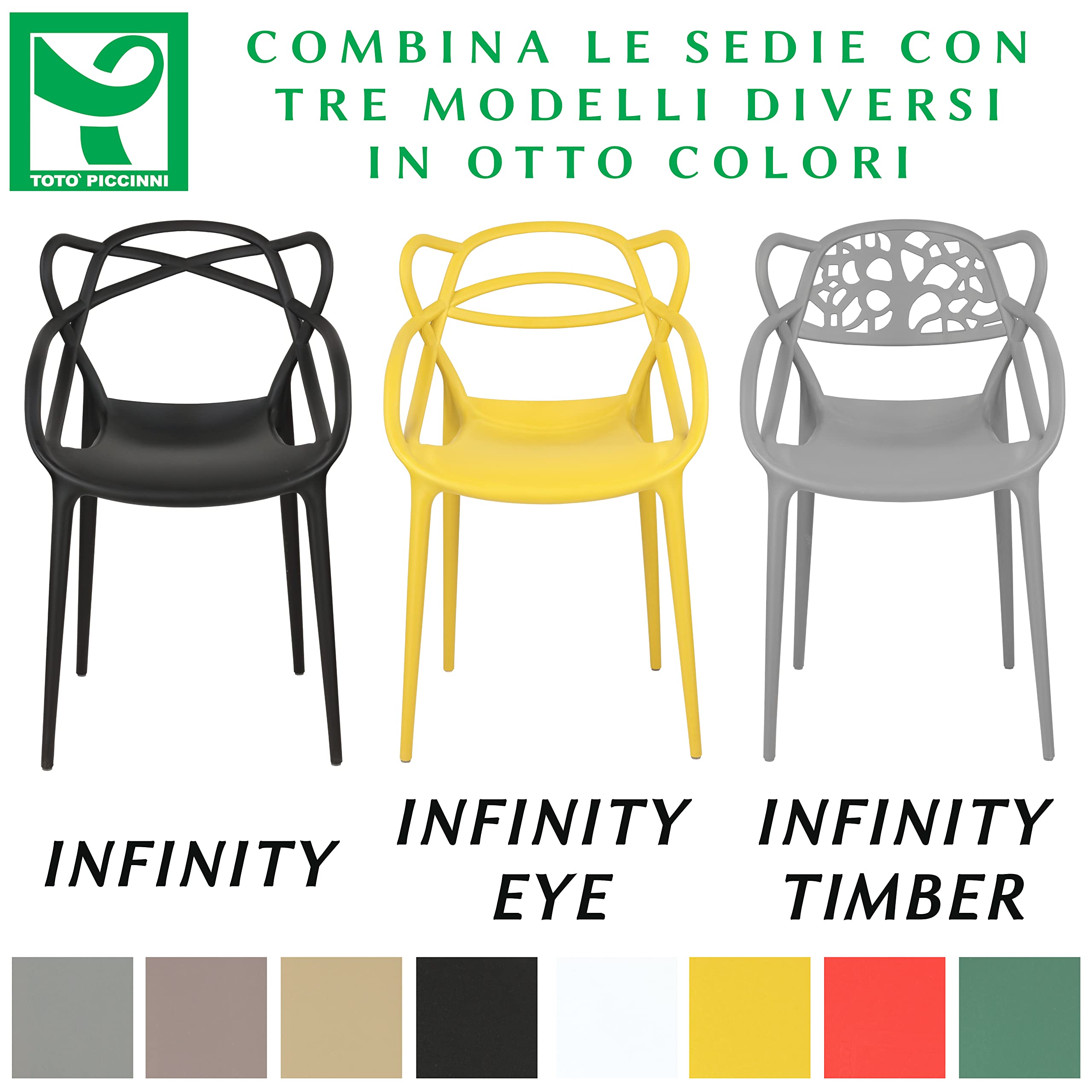 Totò Piccinni Sedia INFINITY TIMBER in Polipropilene Moderna Design Impilabile (Sabbia, 2)