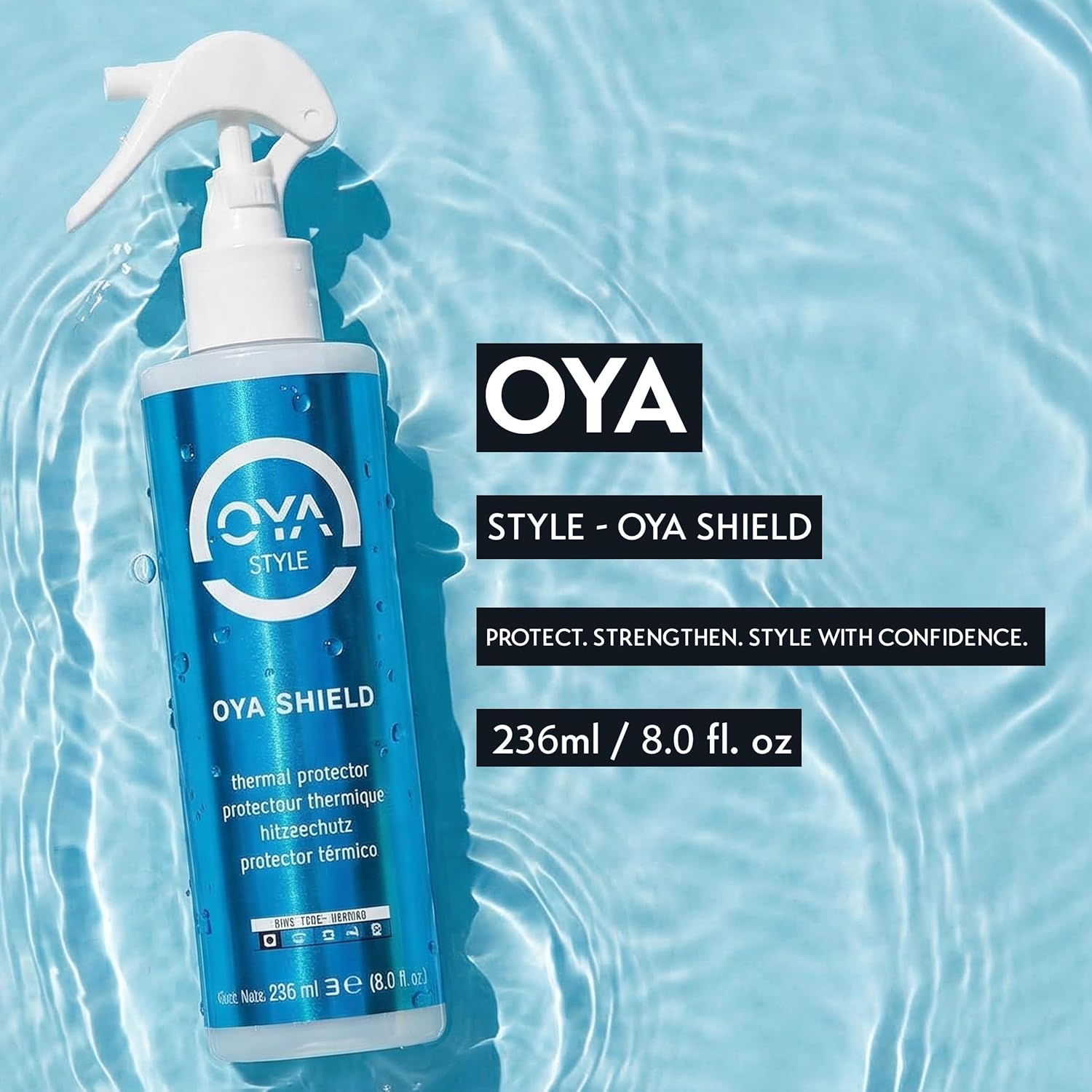 OYA SHIELD Heat Protection Spray - Protects, Strengthens and Improves Hair Elasticity - Lightweight Thermal Shield for Blow Dryer, Flat Iron & Curling Tools - Safe Styling for All Hair Types - 236 ml