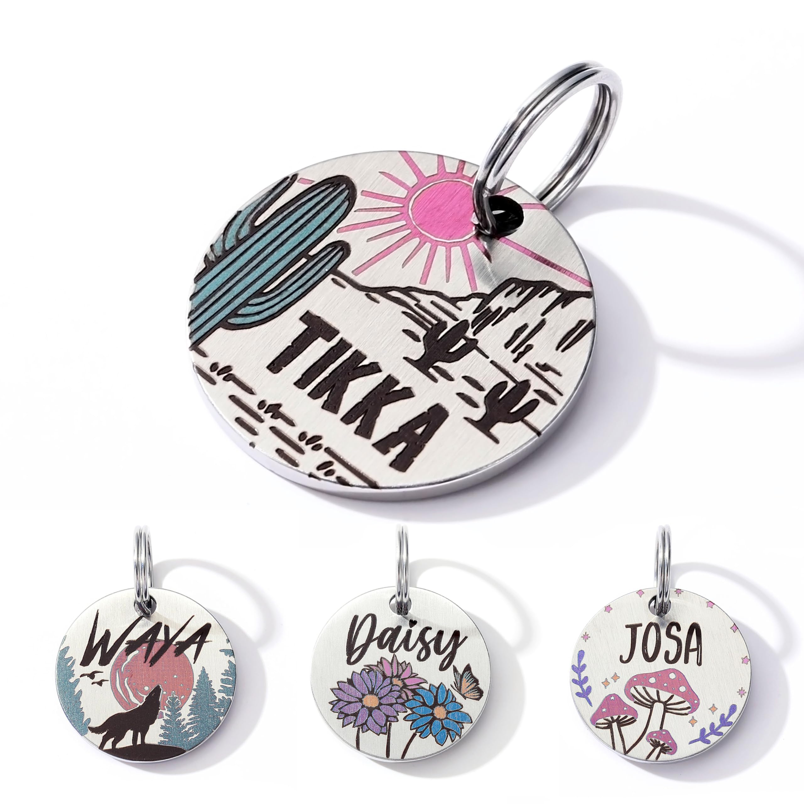 MYXGY Colorful Dog Tags Personalized, Engraved Dog Tags with Colored Printing for Pets, Customizable Cat Collar Holder Tag (Cactus)