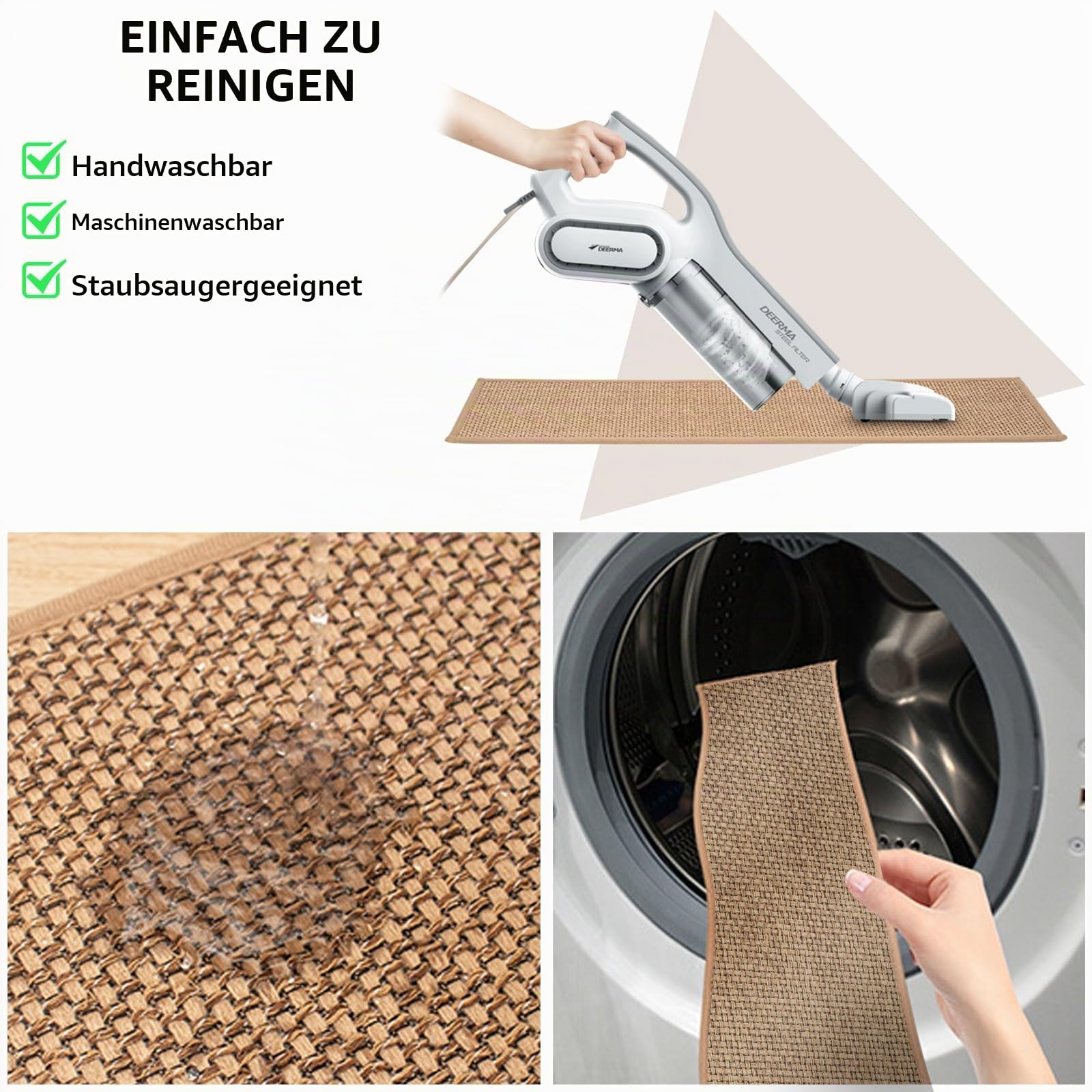 AKOZLIN Leinen Treppenstufen Matten, Maschinenwaschbar,8"×30",15 Stück | Rutschfest für Holzstufen, Für Kinder und Haustiere, Indoor Treppenläufer Beige