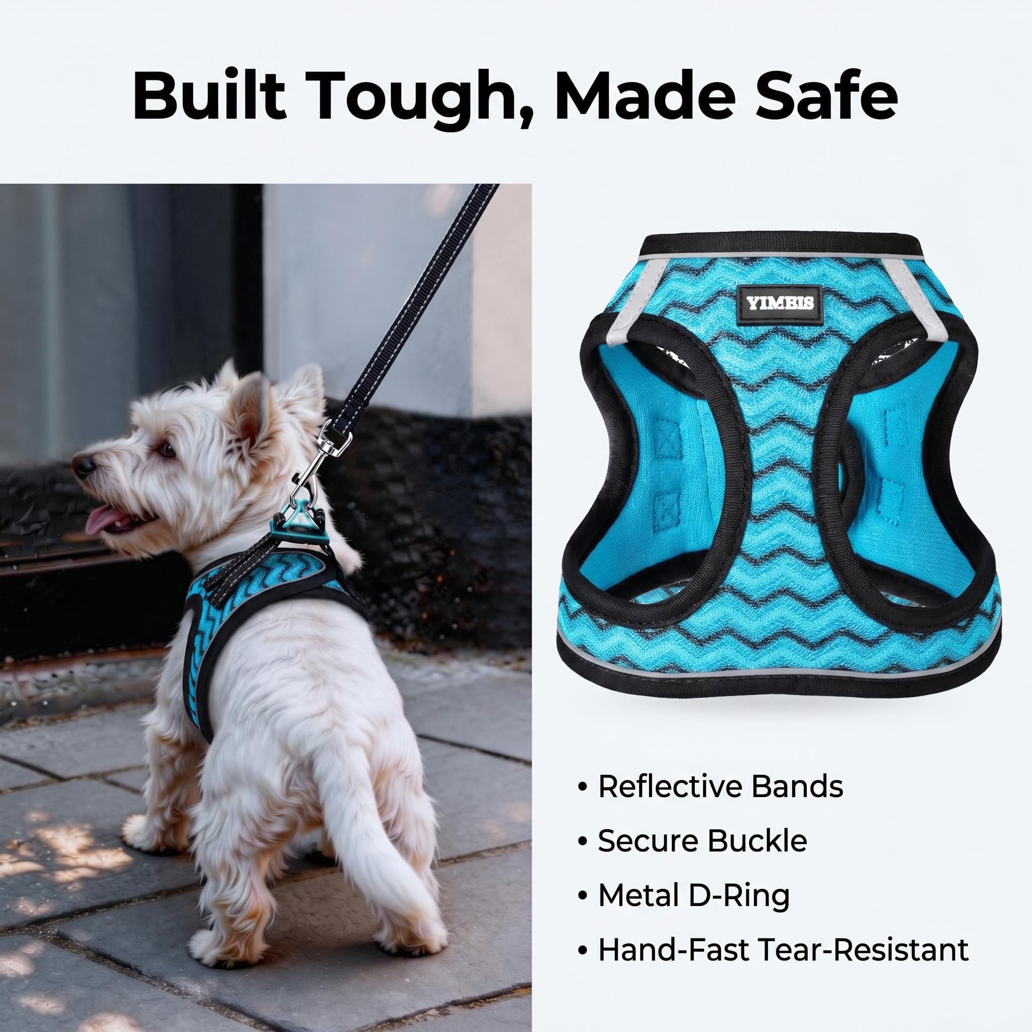 YIMEIS Juego de arnés y correa para mascotas, antitirones, de malla, suave, chaleco, reflectante, ajustable, para perros de todos los tamaños, cachorros y gatos, XS, azul