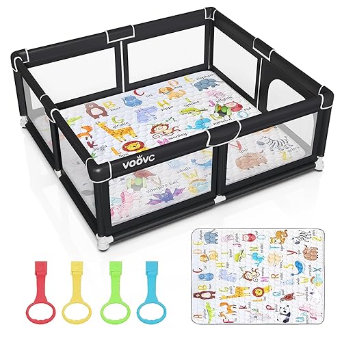 Miniatura 11 de Corralito premium para bebés con alfombrilla, 71 x 60 pulgadas, corralito extra grande para bebés y niños pequeños, centro de actividades para