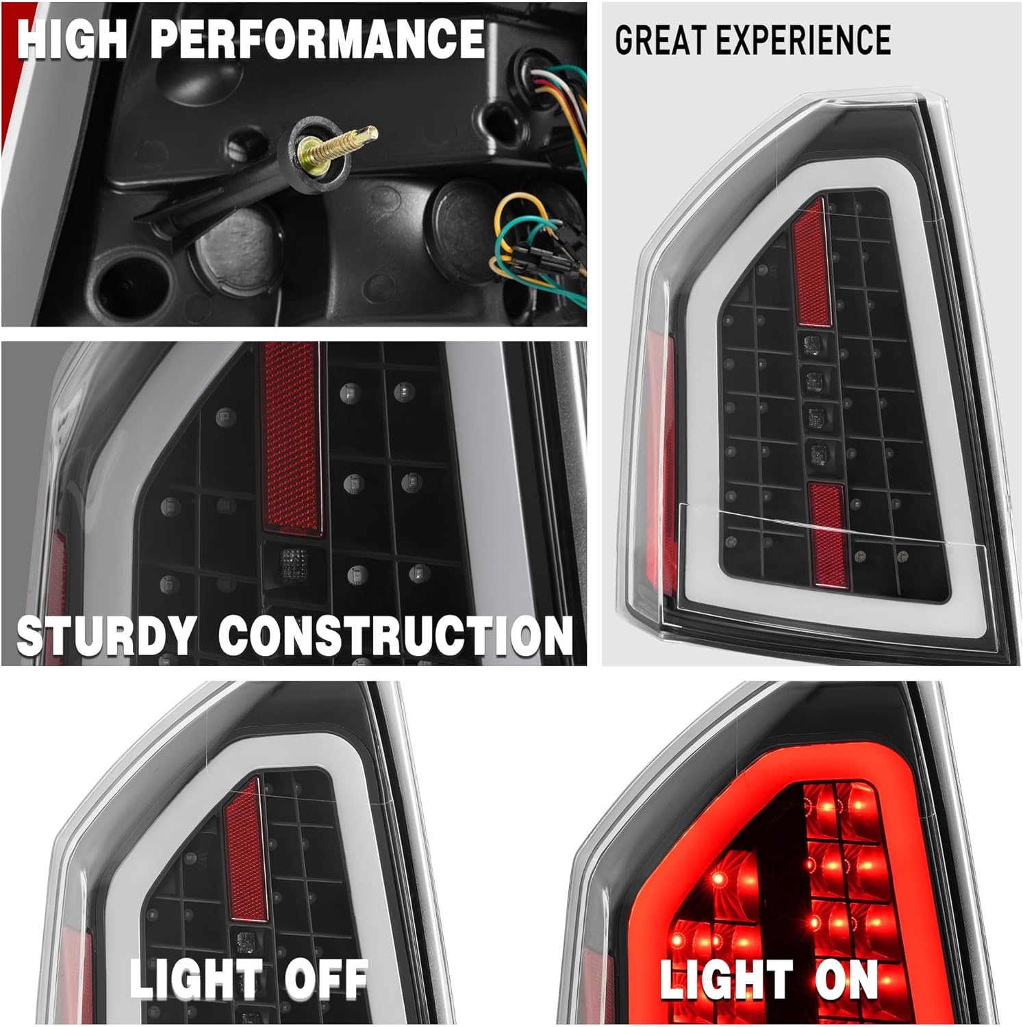 HECASA Pair LED Tail Lights Compatible with 2008-2010 Chrysler 300C Tail Rear Brake Light Lamp w/LED Tube Left&Right Side Clear Lens Black Housing