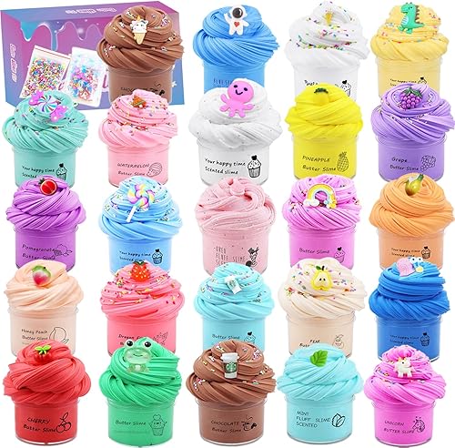 Paquete de 24 kits de slime de mantequilla, suministros de recuerdo de fiesta, súper suave, antiadherente, bolsa de regalo, premio para niñas y
