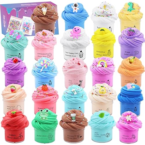 24 Pack Butter Slime Kit, Party Favor Supplies, Super Soft, Non-Sticky, Goody Bag Toy, Prize for Girl and Boys, Christmas Stocking Stuffers