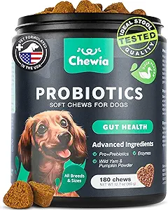 Probiotics for Dogs Gut Health, Digestion, Immunity, Yeast Balance, Itchy Skin, Allergies Support - Dog Probiotic Chews with Digestive Enzymes for Gut Flora- Soft Treats with Pumpkin and Yeast Powder