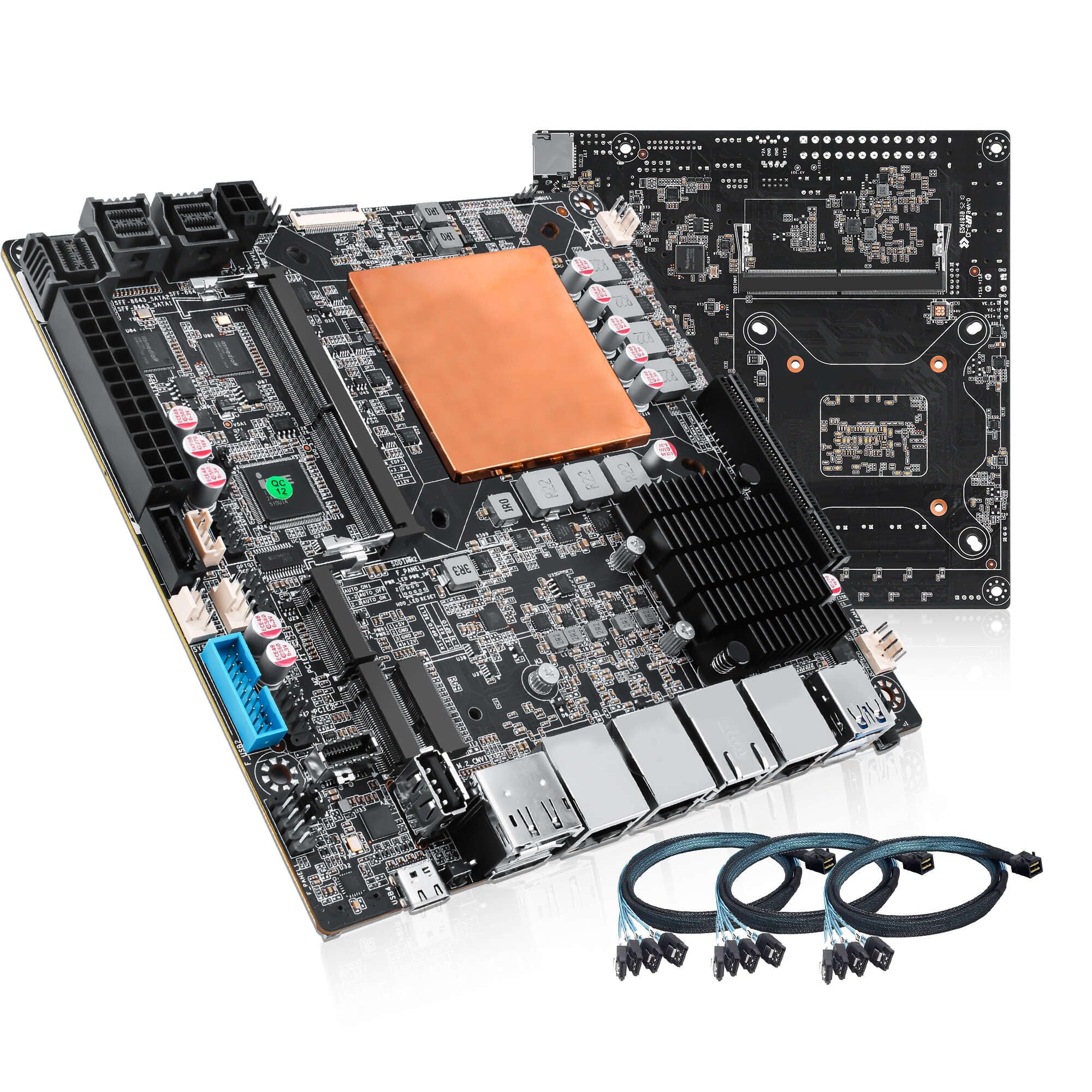 13 Bay AI NAS Motherboard, Core Ultra 5 125H, NPU, Mini-ITX Mainboard, 10G & 2 x 5G & 2.5GbE LAN, Dual M.2 NVMe, PCIe4.0 x 8, Type-C (40G), DDR5, Barebone (with Adapter)