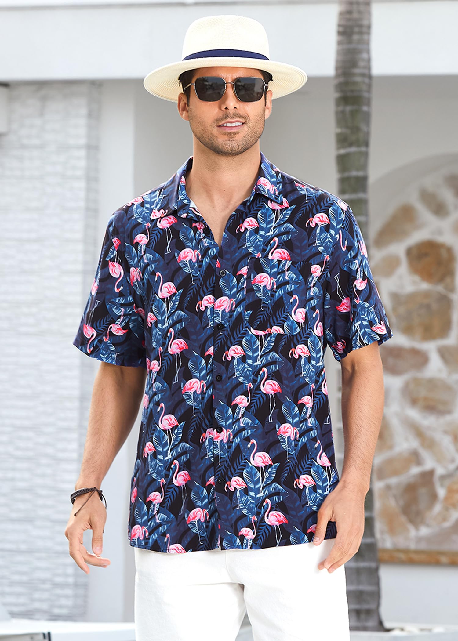 Enlision Camisa Hawaiana Hombre Manga Corta Camisas Flores Funky Estampadas Verano Casual Playa con Bolsillo S-4XL