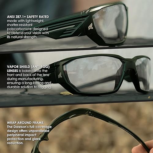 Miniatura 4 de EDGE Dawson - Gafas de seguridad envolventes de alta calidad ANSI Z87, lentes de seguridad antideslizantes con clasificación de alto impacto