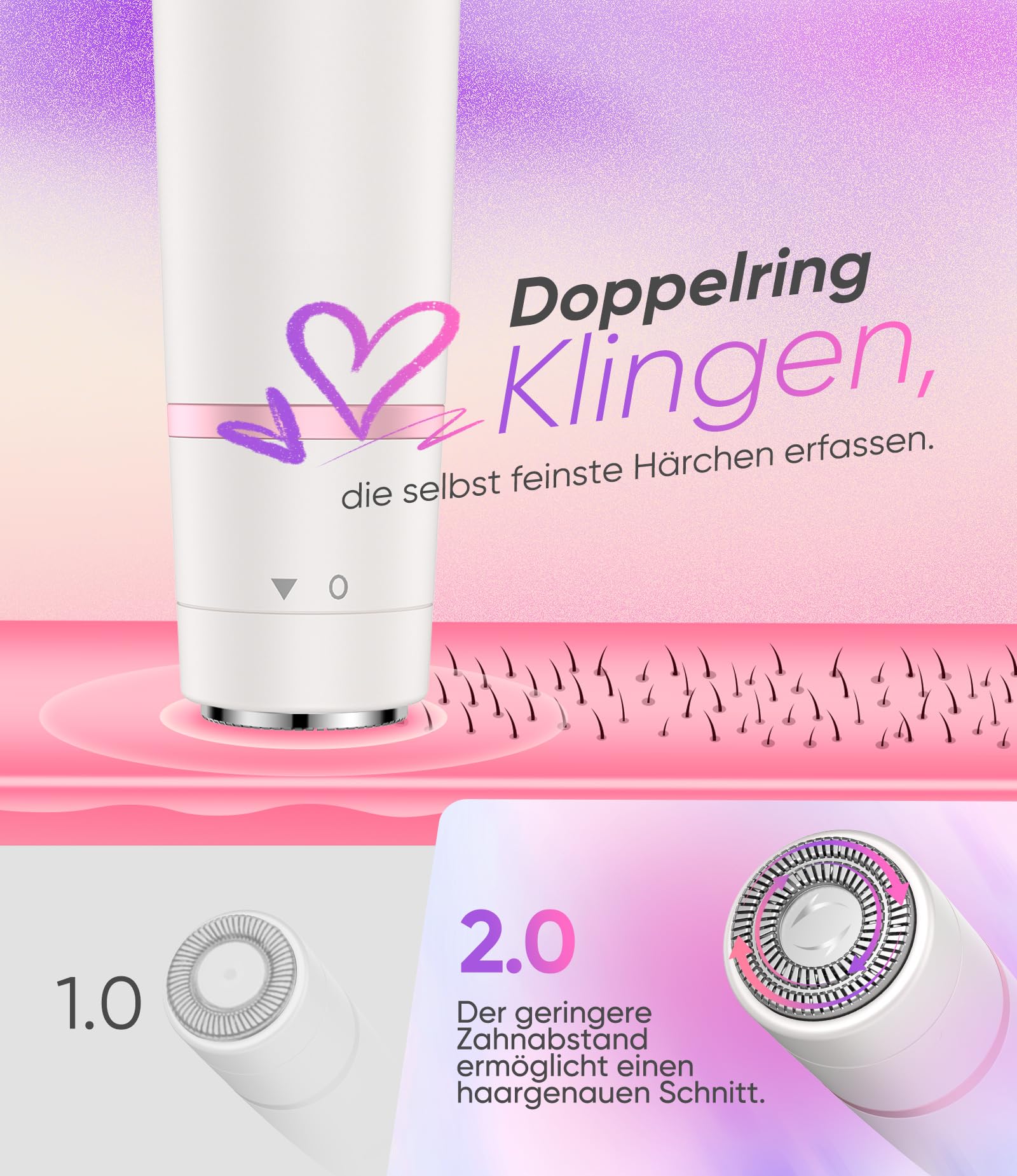 Rasierer Damen,4-In-1 Intimrasierer für Frauen,Gesichtshaarentferner,Nasenhaartrimmer&Augenbrauenrasier, Trocken&Nass Damenrasierer Elektrisch für Bikinizone,Gesicht,Nase/Ohren,IPX6&USB Aufladung Weiß