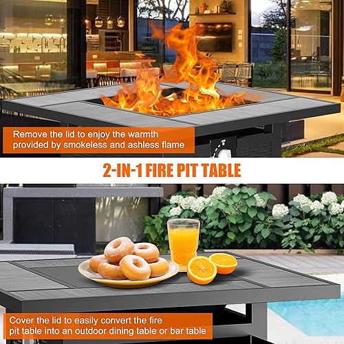 Miniatura 5 de Walsunny - Mesa para fogata de gas propano para exteriores de 30 pulgadas, 50,000 BTU con tapa, protector de viento de vidrio, cubierta impermeable,