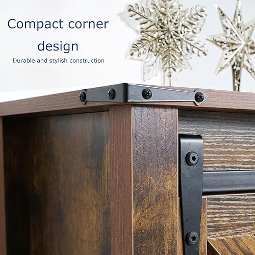 Miniatura 6 de Mesa de entrada de granja marrón, mesa de pasillo rústica con estante de almacenamiento, mesa de sofá con puertas correderas de granero para