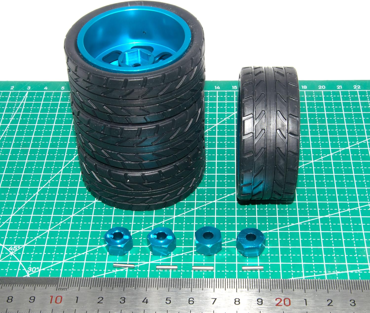 Wheel Rim Tire Compatible with 1/14 MJX Hyper Go Upgrade 14301 14302 14303 Rc Car Aluminum Alloy 12mm Hex Adapter Part(Blue)