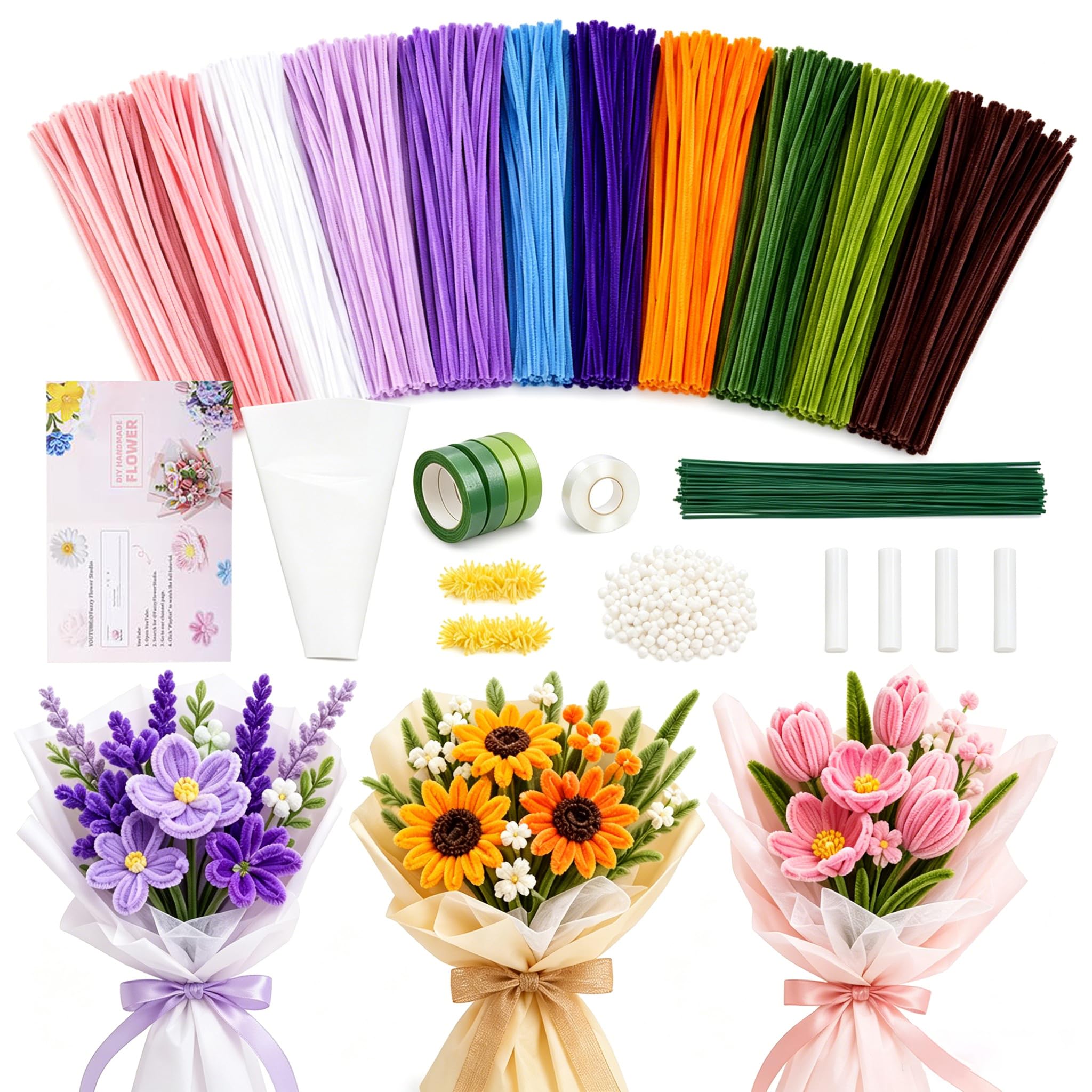 Pipe Cleaner Flower Craft Kit 800 PCS with Floral Wire Tape and Instruction