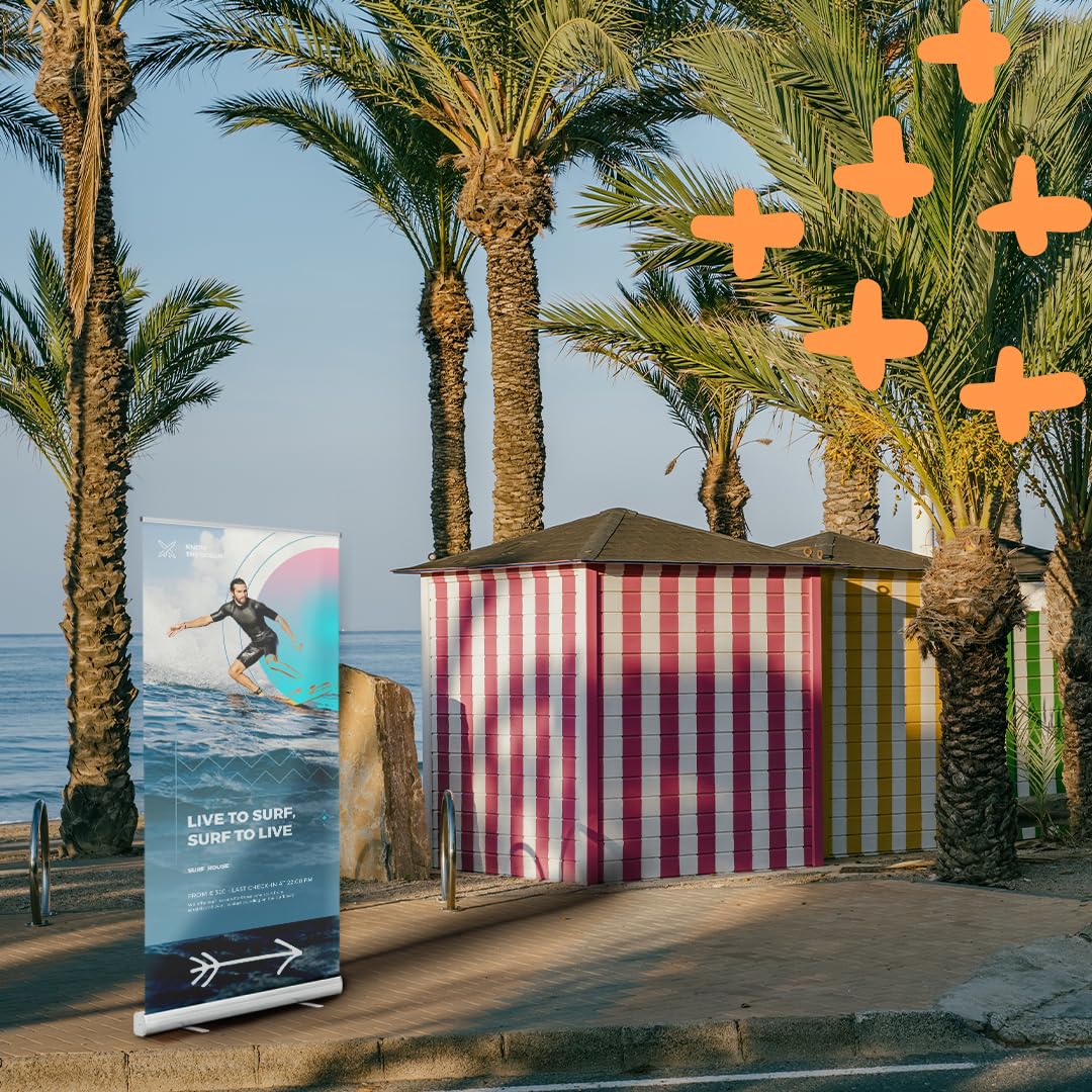 Roll up personalizado | Expositor publicitario enrollable con impresión incluida de 85x200 cm | Vinilo de polipropileno opaco con estructura en negro + funda de transporte