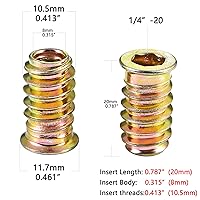 Vista 2 de 80 piezas de 1/4 de pulgada - 20 insertos roscados para madera – Tornillos de metal surtido de tuercas hexagonales, conector de fijación de pernos
