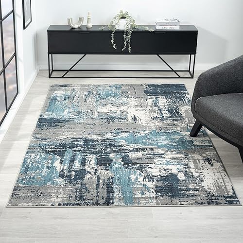 LUXE WEAVERS Alfombra abstracta azul envejecida de 6 x 9 para sala de estar