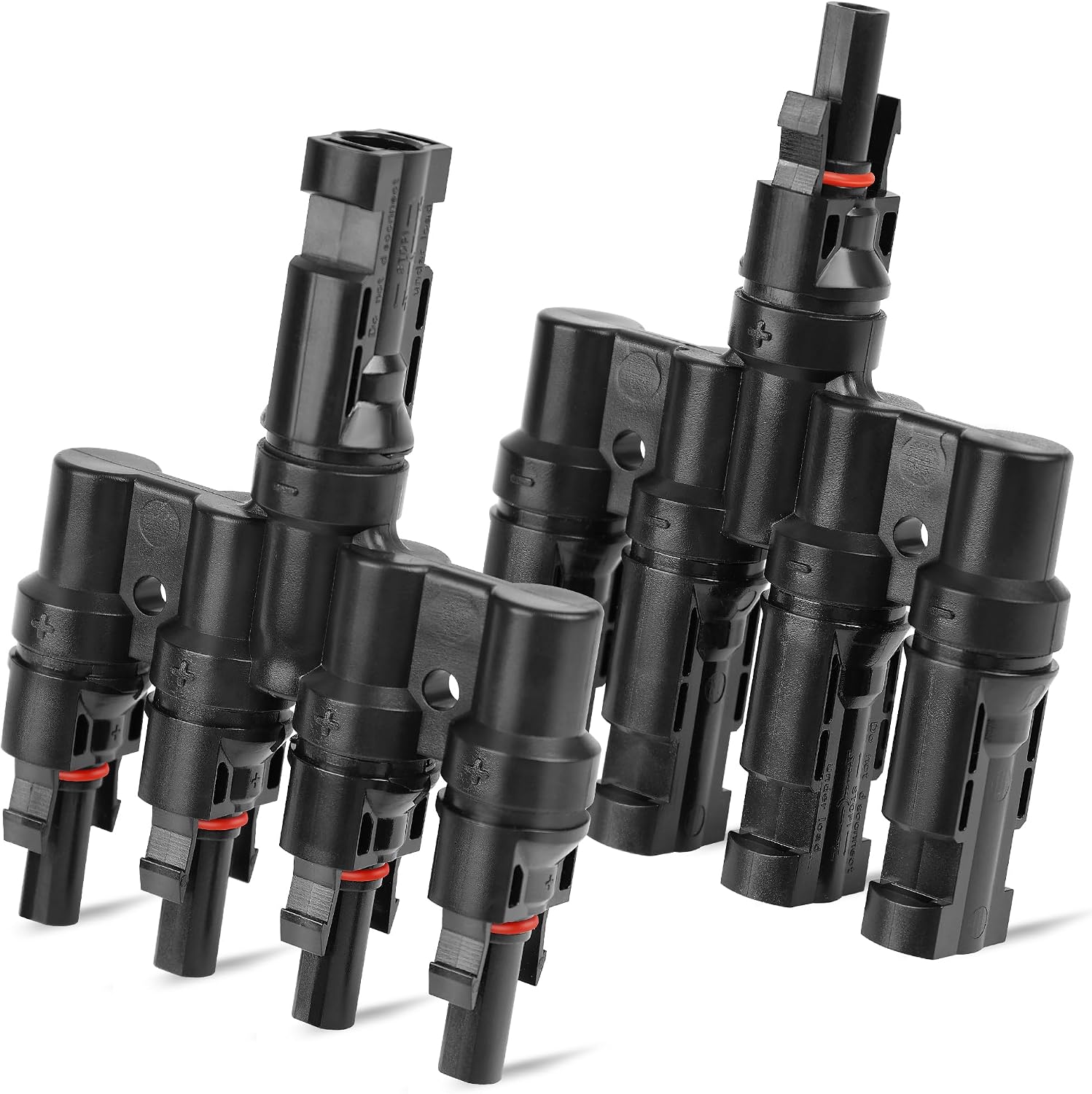 Solar Panel T Branch Connector 1 Male to 4 Female and 1 Female to 4 Male MC4 Cable Wire Connector for Parallel Connection T-Type Coupler Combiner IP67 Waterproof 1 Pair