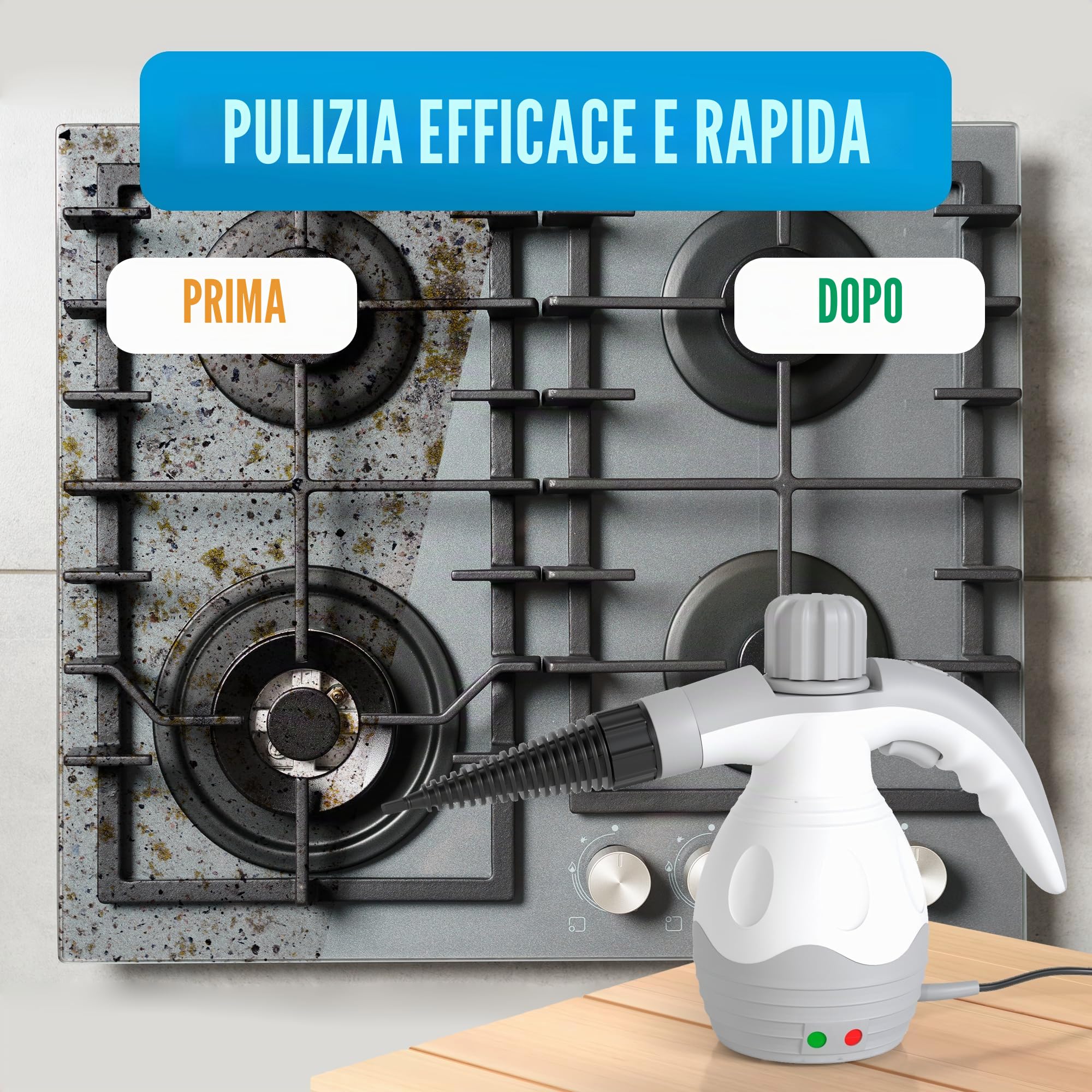 Strex Pulitore a vapore extra potente - 1200 W 4 bar - Vapore manuale multifunzione tutto in uno