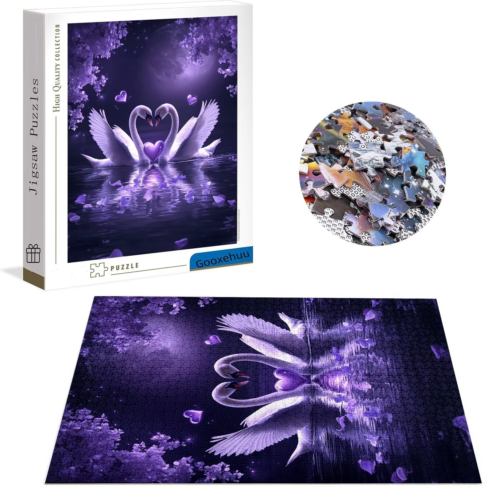 Puzzle łabędź, 1500 elementów, drewniane puzzle 87 x 57 cm, puzzle dla dorosłych i dzieci, duże maty do puzzli, wysoka jakość, klasyczna drewniana jigsaw, dekoracja ścienna do domu lub jako prezent