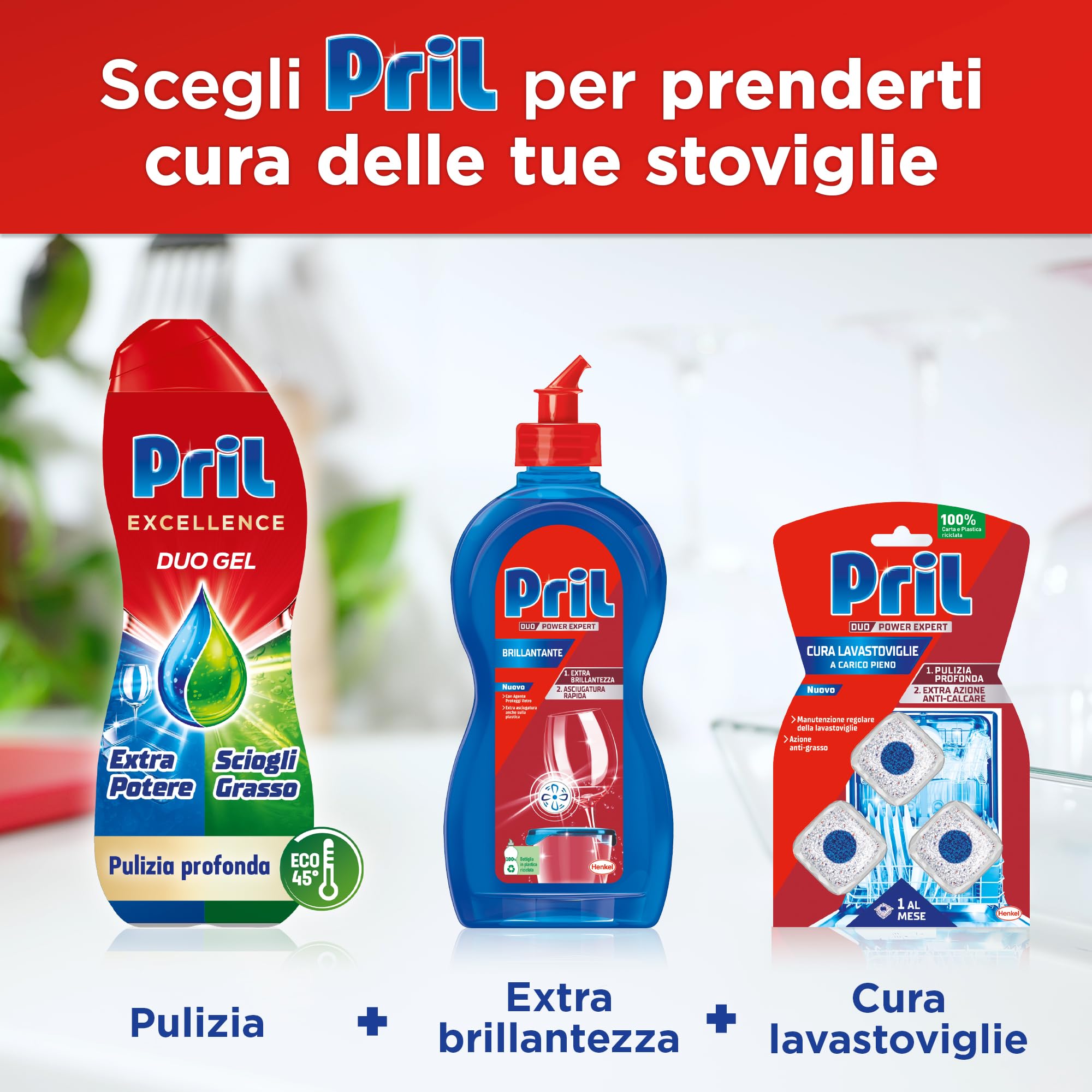 Pril Duo Gel, Detersivo lavastoviglie Gel, Azione Sciogligrasso, Formato da 8 Confezioni da 30 Lavaggi, 240 Lavaggi