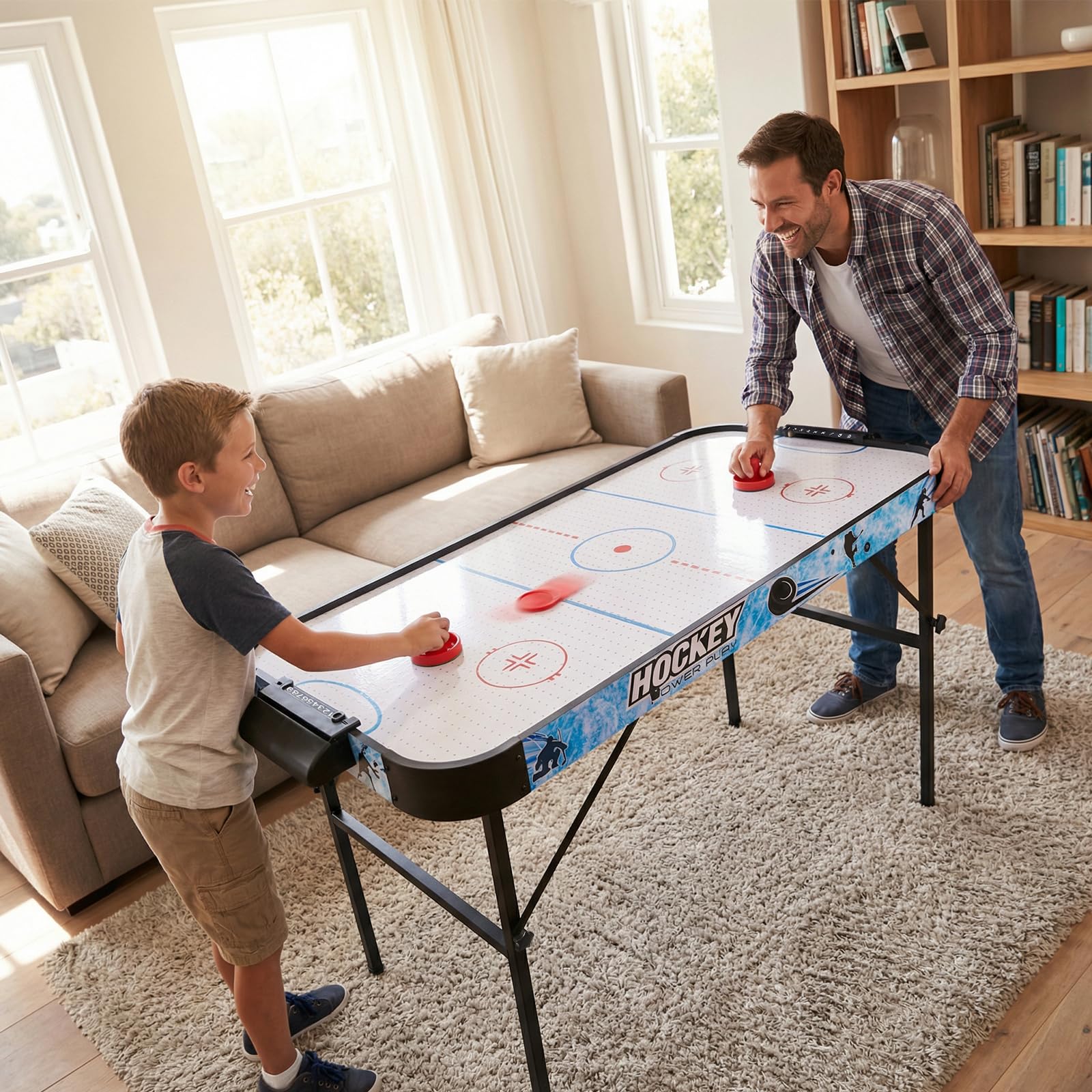 hotsizz Mesa de Air Hockey aéreo Plegable, Incluye Dos Palos y Dos Discos, Ideal para Adultos y niños.