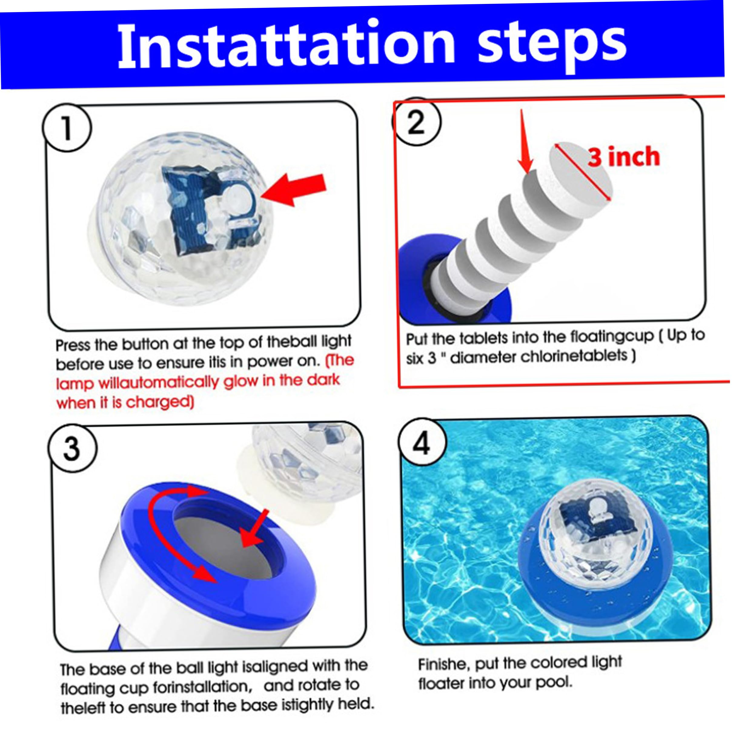 Distributeur Flottant de Chlore Solaire pour Piscine (Lot de 2), avec lumières Multicolores et débit réglable (8 Pouces).