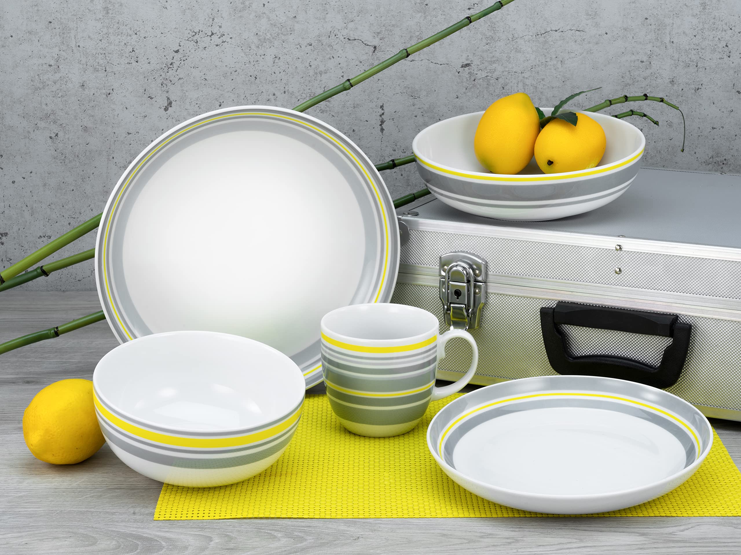 CreaTable, 22902, Serie Allround - Trend Line, 10-teiliges Geschirrset für 2 Personen, Kombiservice aus Porzellan, spülmaschinen- und mikrowellengeeignet, Made in Europe