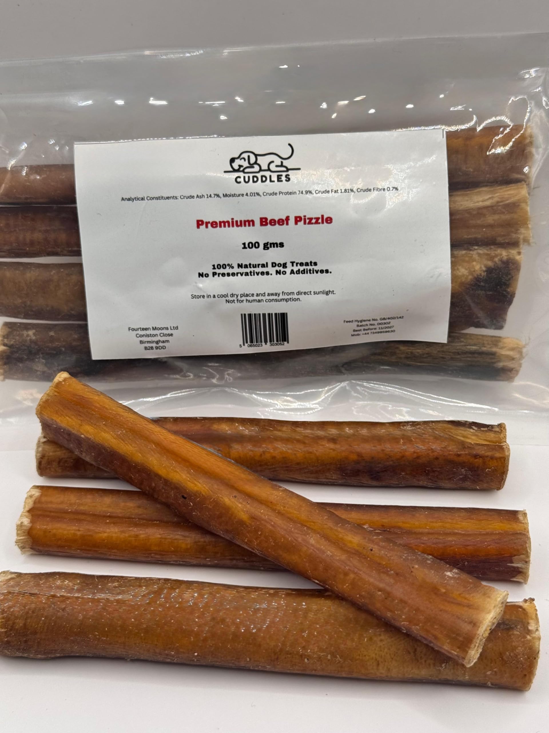 100 gms Beef Buffalo Pizzle - 15 cms ie 6 inches long (4-5 in each pack) Natural Dog Treats Dental Chews Bully Sticks Raw Dog Food Long Lasting