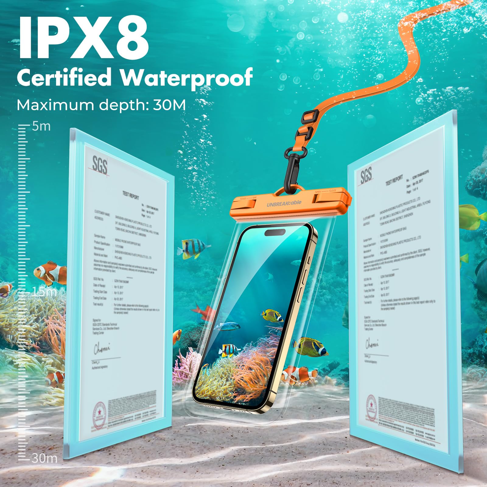 UNBREAKcable Custodia Impermeabile Smartphone IPX8 [2 Pezzi], Cover Cellulare Subacquea per iPhone 13 12 11 PRO Max Mini, XR XS X SE 8 7 6, Samsung S22/S21/S20, Huawei Xiaomi Fino a 7.0"