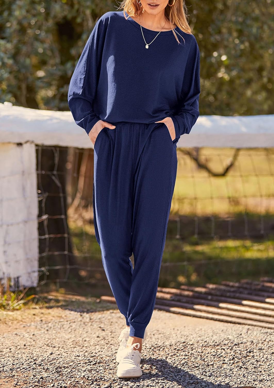 PRETTYGARDEN Women's Fall 2 Piece Lounge Set Long Sleeve Tops Ribbed Pants Spring Matching Sweatsuit Travel Outfits Clothes - Image 6