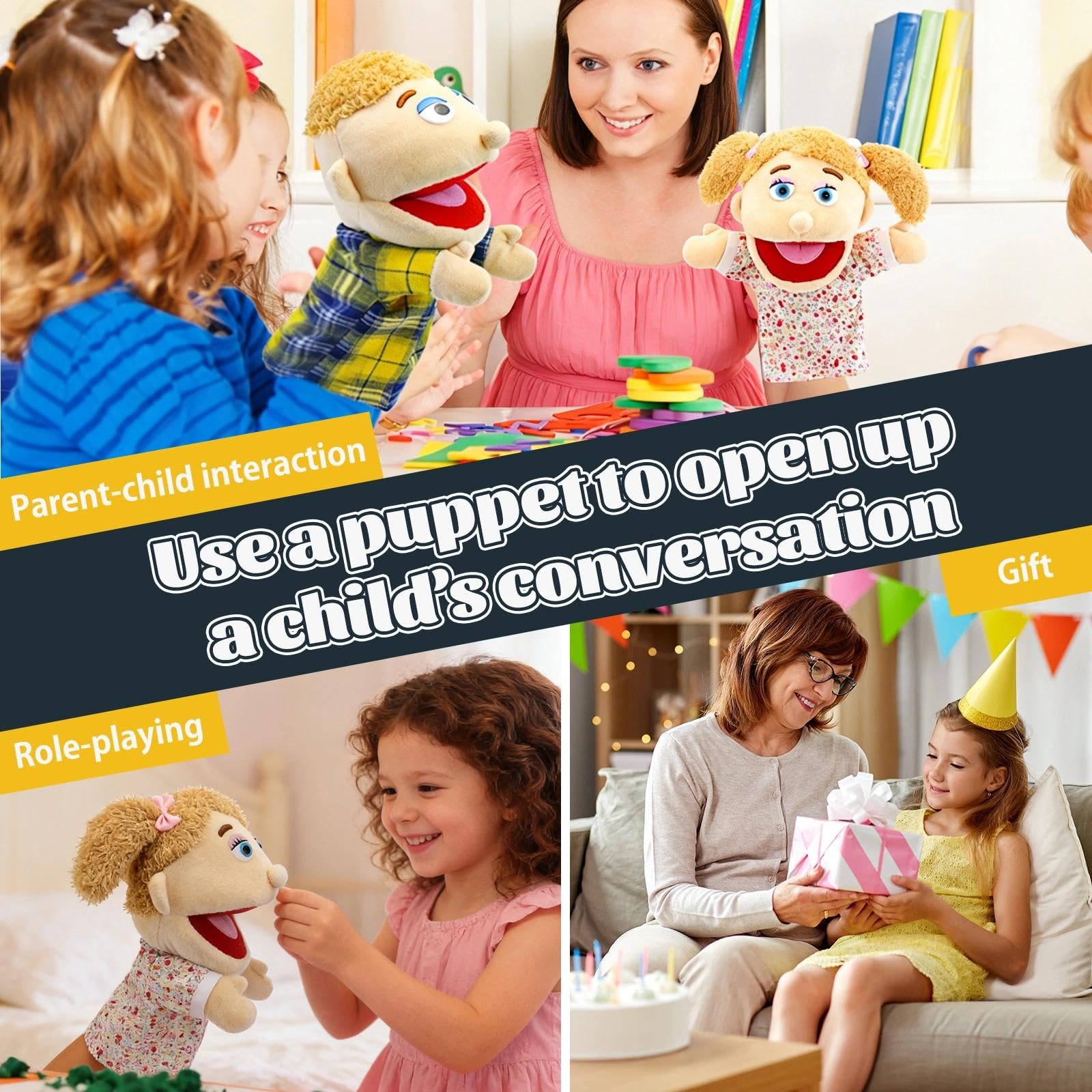 Marionette da Mano Muppet Show, Burattini da Mano, Teatrino Marionette di Peluche, Pupazzo di Peluche, Master of Puppets per Racconta Storie, Educazione, Giochi Interattivi (Figlia, 30cm)