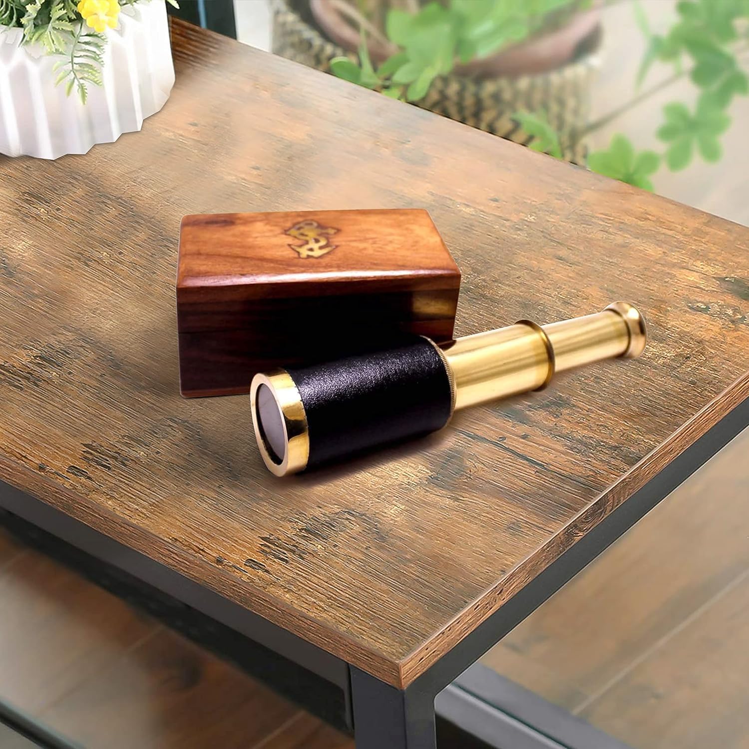 Smizzy 15,2 cm Hand-Teleskop aus Messing mit Holzbox, monokulares Spyglass für Kinder/Kinder, maritime Piratennavigation