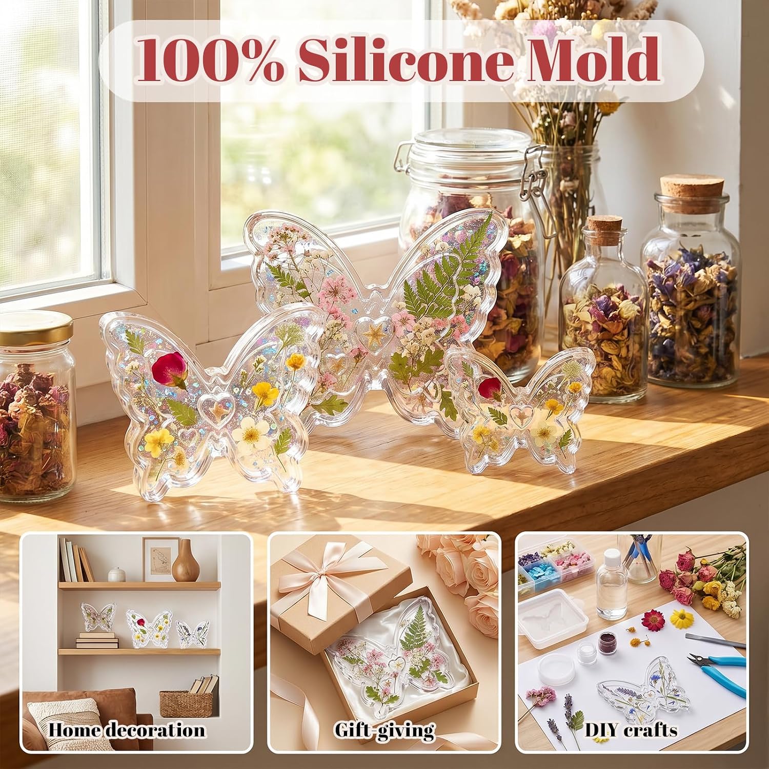 Butterfly Resin Molds Spring Butterfly Epoxy Silicone Resin Molds Jewelry Pendant Candle Mold Butterflies Art Craft Mould for Casting Soap Candle Flowers Preservation Home Office Craft Decor