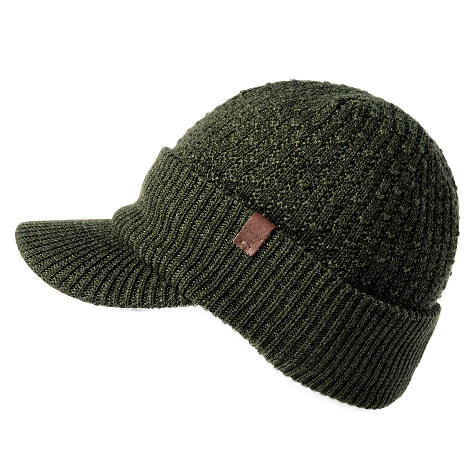 TOP-EX DryKnit - Gorro impermeable con pico para hombre, gorro de invierno con forro polar de lana merino para climas fríos y cabezas más grandes, verde, Xl/XXL