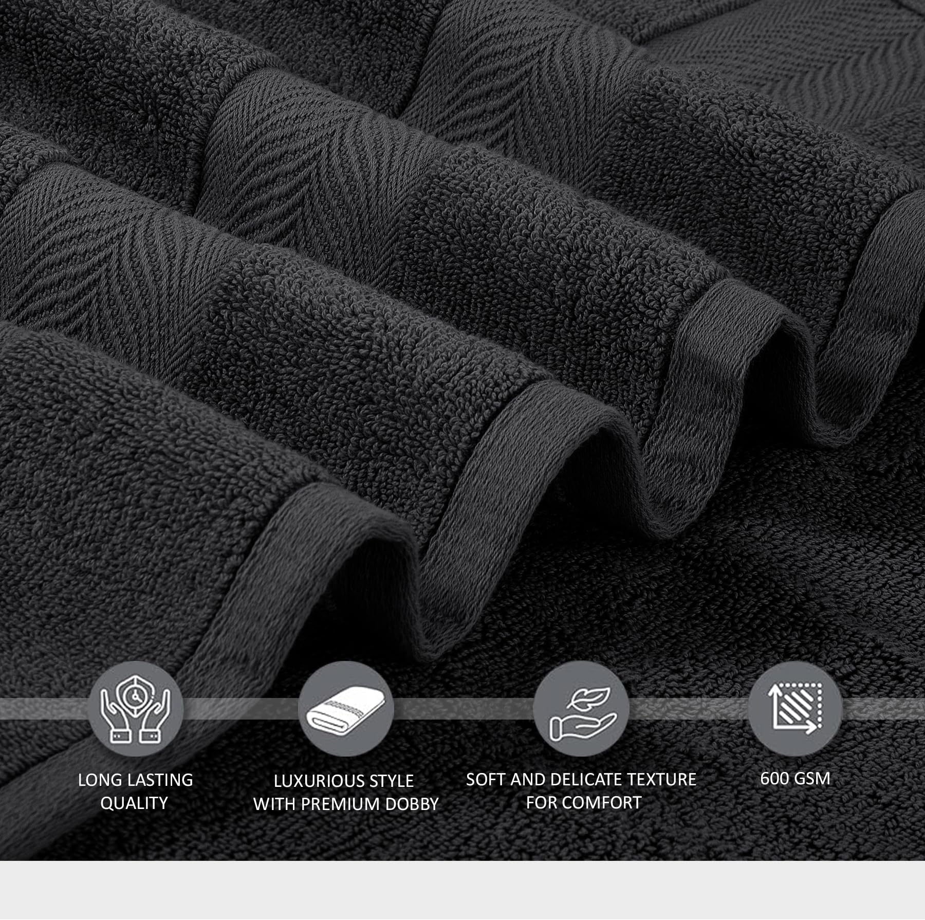 Oakias Juego de 8 toallas de color gris oscuro de 600 g/m², 2 toallas de baño, 2 toallas de mano y 4 paños de baño, altamente absorbentes