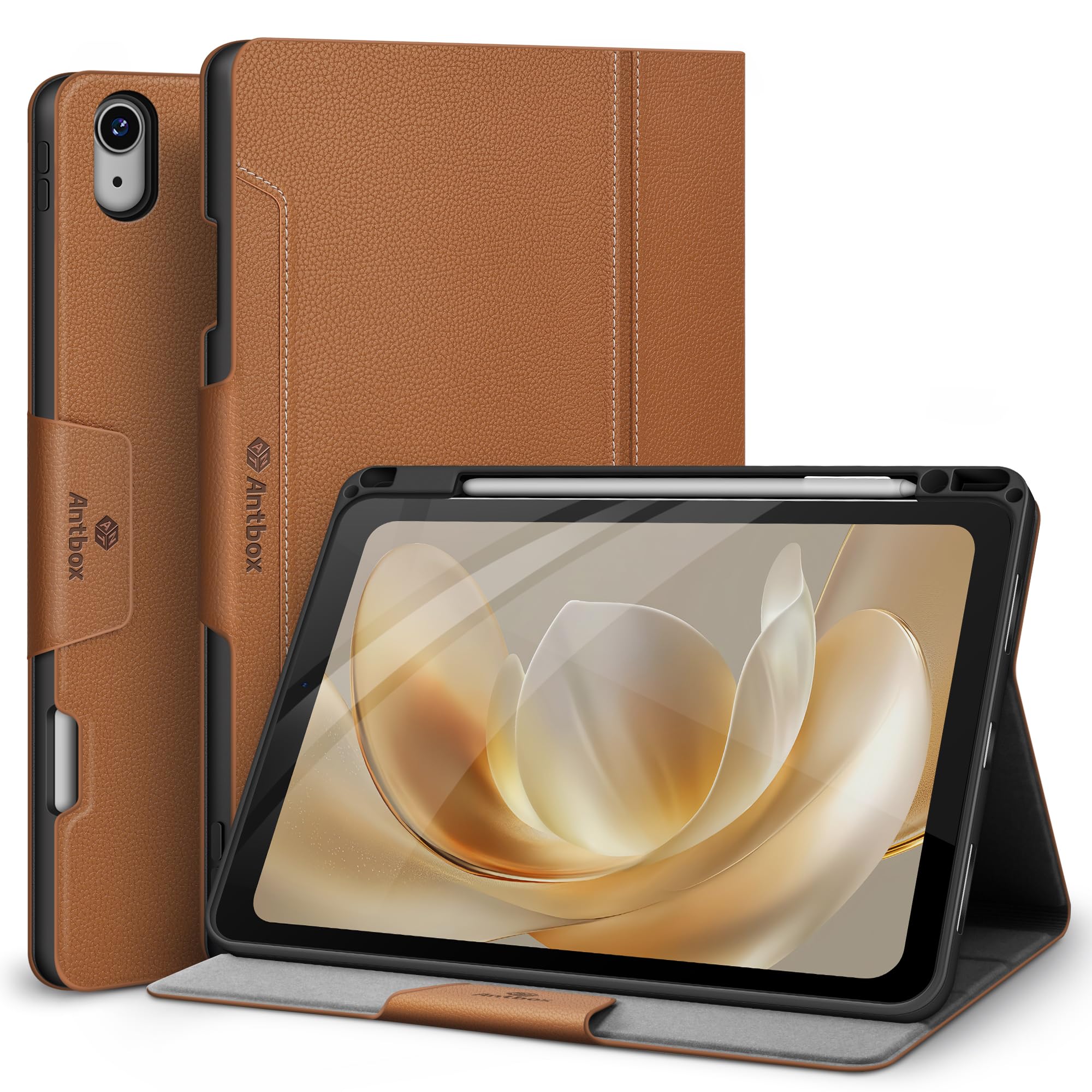 Antbox Schutzhülle für iPad Air 27,9 cm (11 Zoll) M4/M3/M2 (2026/2025/2024), iPad Air 5. / 4. Generation 27,9 cm (10,9 Zoll), veganes Leder mit Stifthalter, Tippwinkel, automatischer Schlaf-/Wachmodus