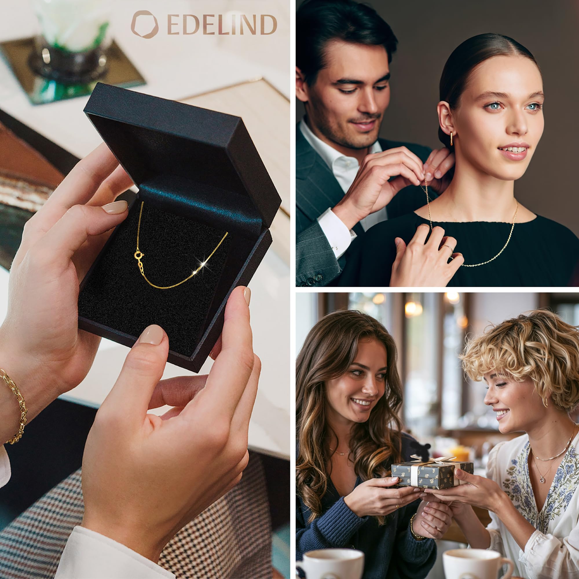EDELIND Kette Gold Damen 333 585 Echtgold - feine Panzerkette 0,8 mm auch 375 750 - mit stilvoller Geschenkbox