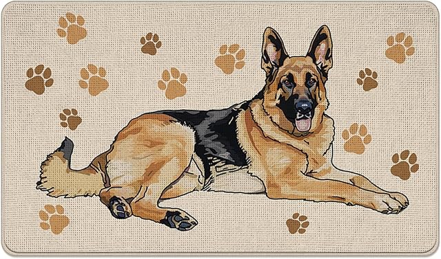 German Shepherd Dog Welcome Front Door Mat, Paw Print Decorative | Doormat Non-Slip Floor Entryway Rug Pet Dog Lover Owner Gifts, Low Profile Indoor Outdoor Home Kitchen Decoration 17''x29''