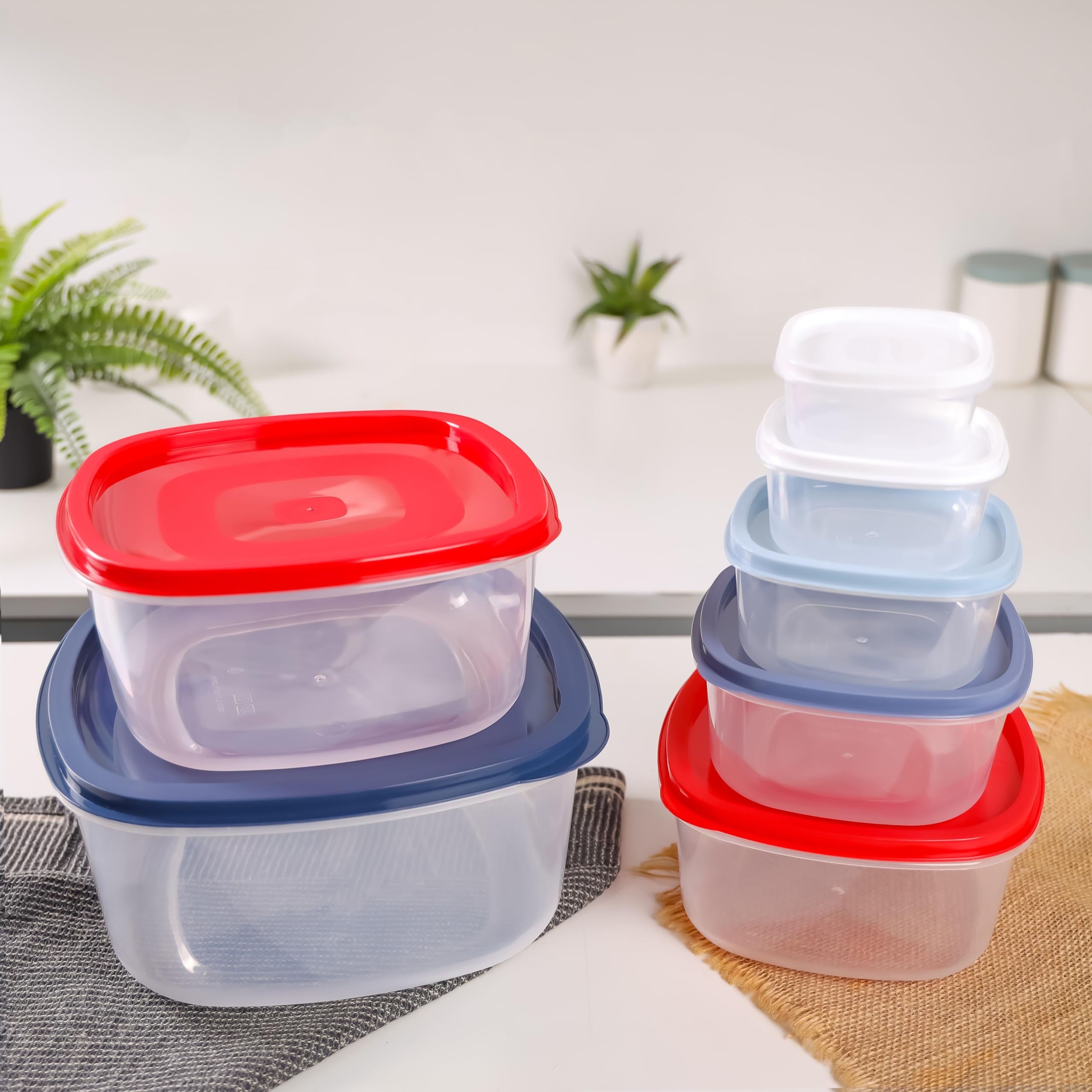 DelcasaDC3047 Plastic Square Food Storage Container 7-Pieces Set