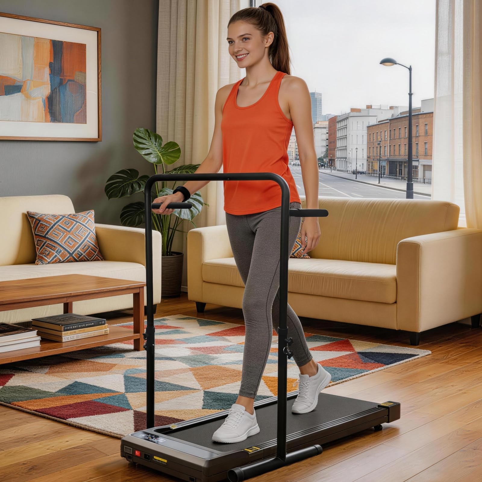 Lenker für Walking Pad Griffbügel, 62cm Breite Haltegriff für Gehunterlage Verstellbarer Griff für Gehpolster mit Handyhalterung und Getränkehalter