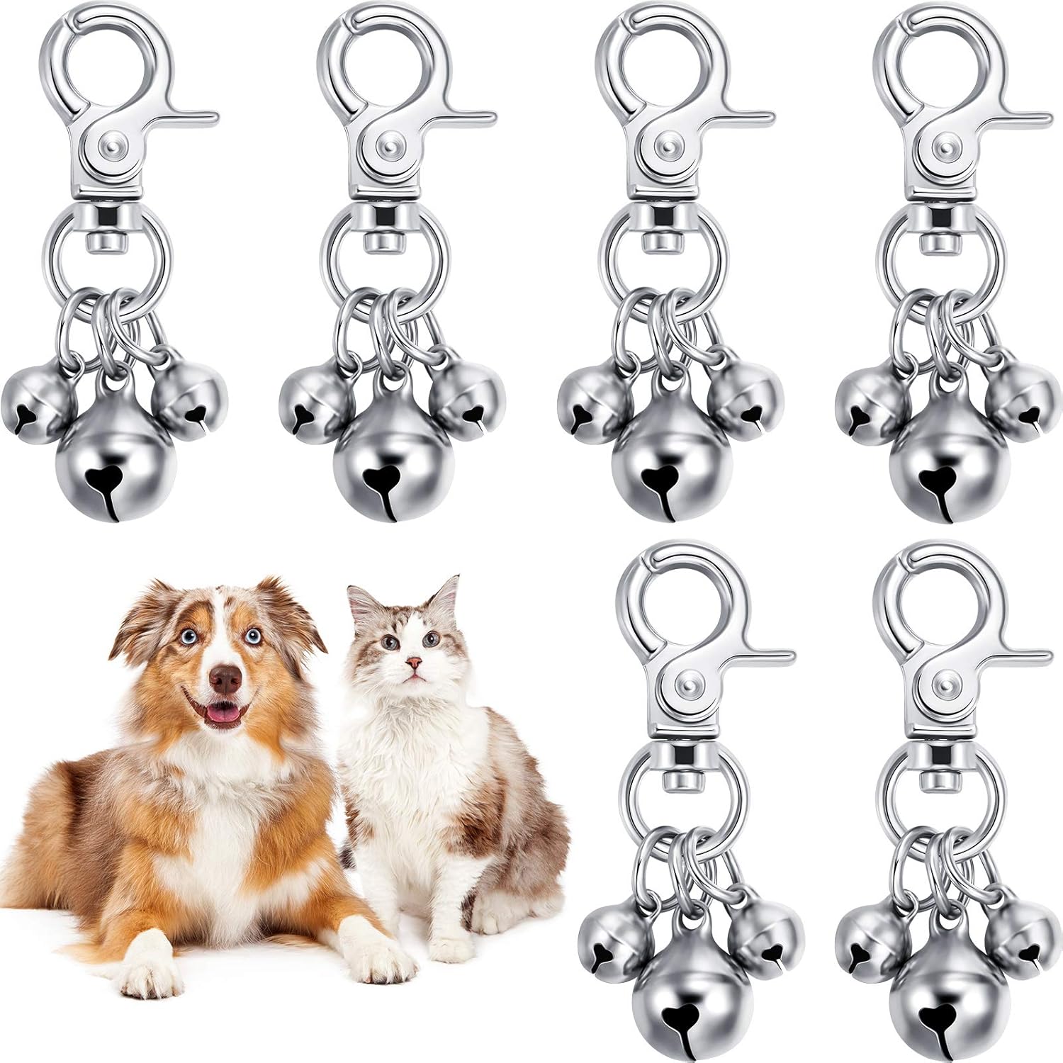 6 Pieces Pet Bells for Collars Loud Dog Bells Key Rings Dog Bell Collar