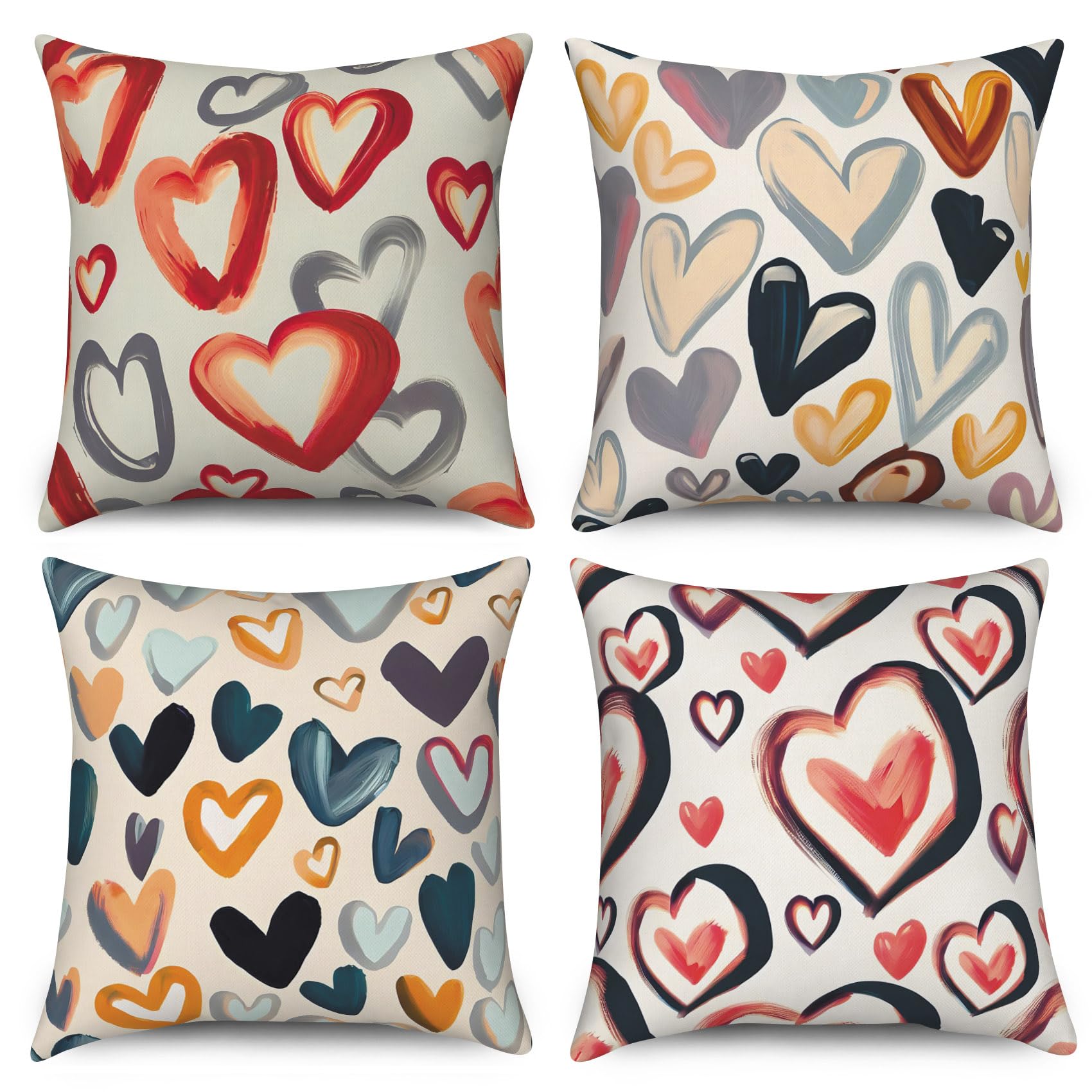 ASDCXZ Cushion Covers 45cm x 45cm Set of 4, Modern Art Graffiti Red Black Love Beige Outdoor Garden Sofa Decoration Cushion Cover Washable Polyester Linen Fabric Upholstery Pillow Cover — image 1