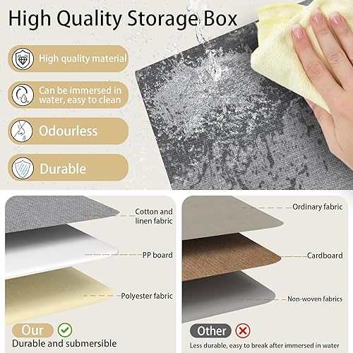 Miniatura 8 de Yawinhe Contenedores de almacenamiento plegables, 12.99 x 9.05 x 7.87 pulgadas, cubos de almacenamiento, contenedores plegables de tela con asas