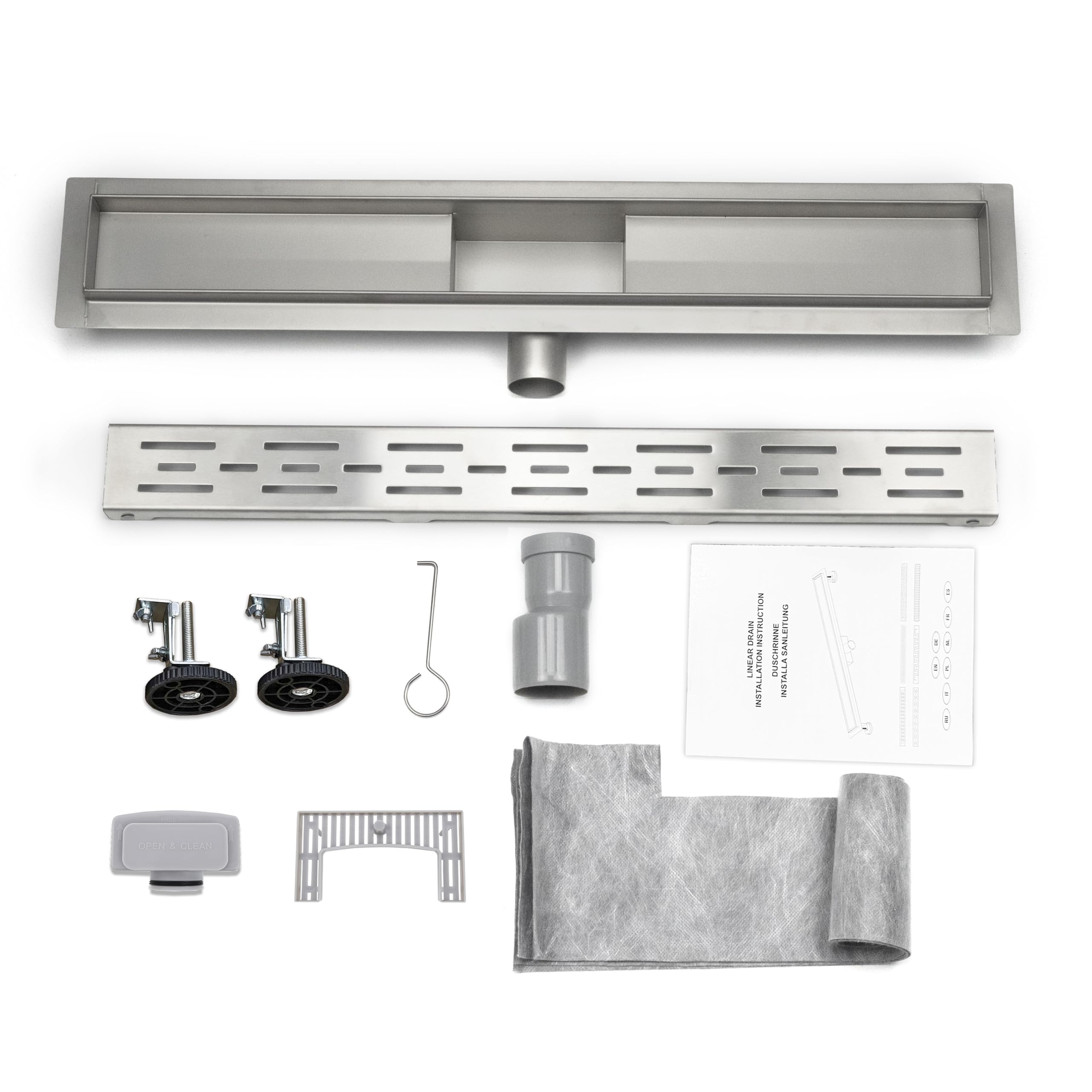 Aica Caniveau de Douche Italienne Acier Inoxydable Siphon Sol D'évacuation le Modèle Linéaire Drain de Douche Rectangulaire Extra Plat Argent (70cm)