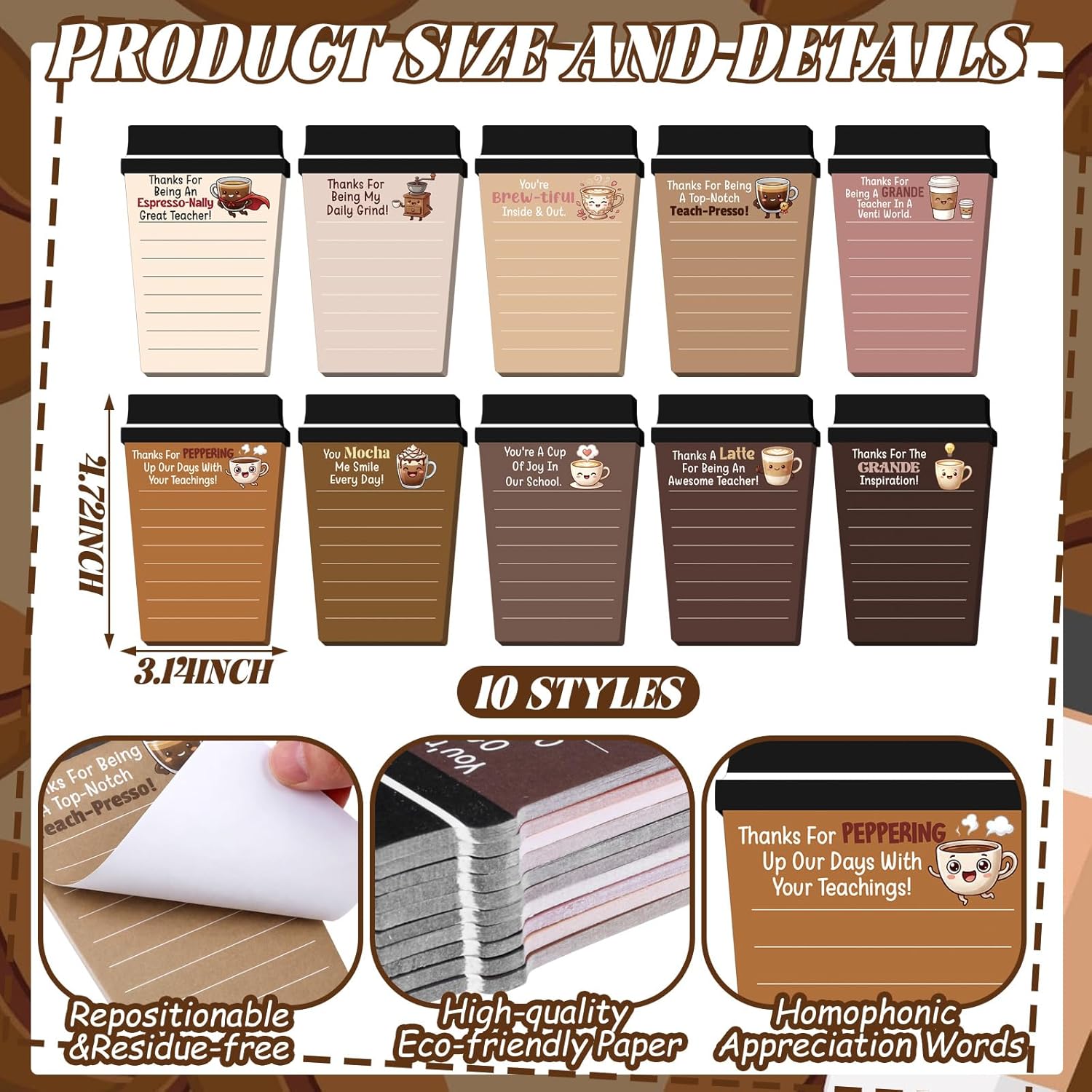 Kosiz 60 Set/180 Pcs Coffee Teacher Appreciation Gifts Bulk Funny Pun Gifts Coffee Cup Notepad with Pen Funny Pun Sticky Notes Thank You Presents for Teachers from Students for Grad Classroom Supplies