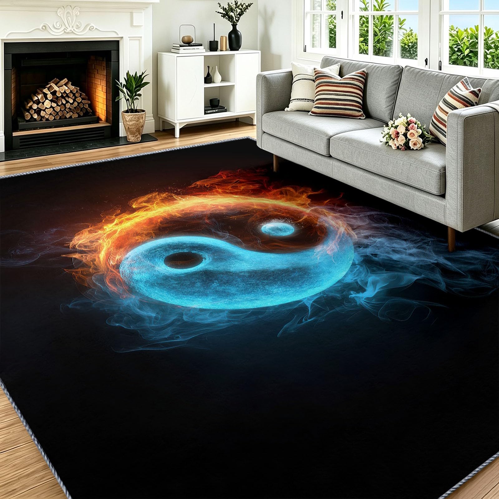 Tapis anti-glisse lavable 120x180 cm motif abstrait Yin Yang