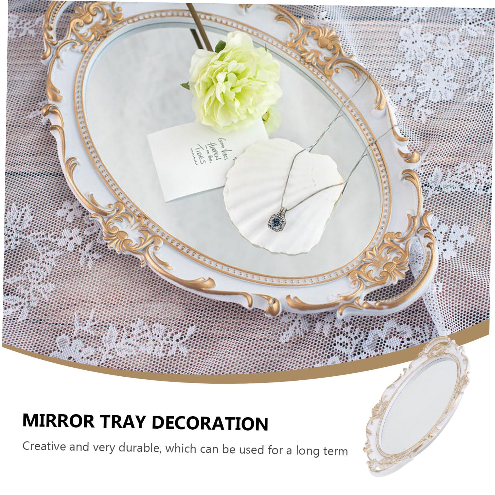 Alipis Vassoio Con Specchio Cosmetico Retrò Contenitore Decorativo Accessorio Fotografico Elegante Per Gli Amici